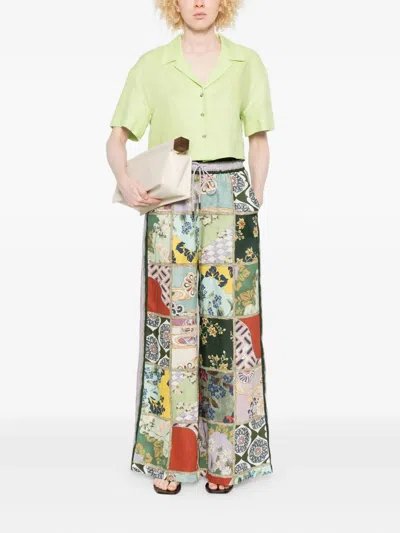 Alemais Vibrant Patchwork Pants With Drawstring Waist And Straight Leg Cut In Green