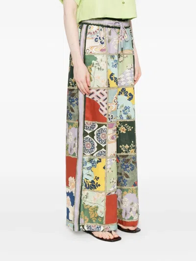 Alemais Vibrant Patchwork Pants With Drawstring Waist And Straight Leg Cut In Green