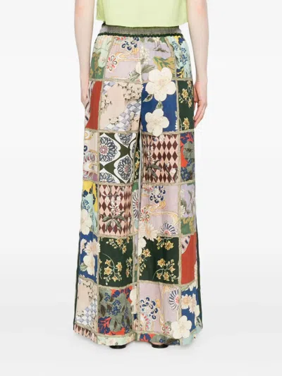 Alemais Vibrant Patchwork Pants With Drawstring Waist And Straight Leg Cut In Green