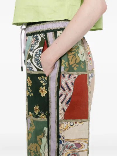 Alemais Vibrant Patchwork Pants With Drawstring Waist And Straight Leg Cut In Green
