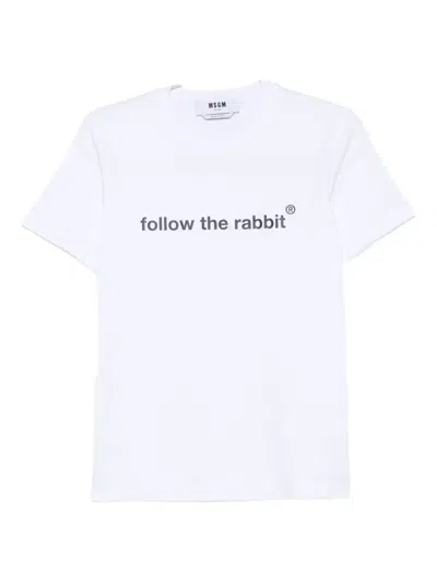 Msgm Graphic Print Short Sleeve Crew Neck Top In White