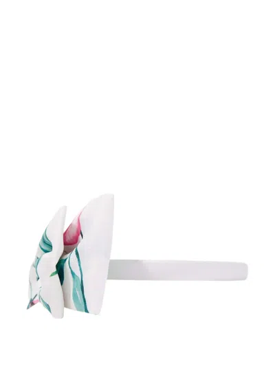 Mama Luma Floral-print Bow Headband In White