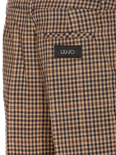 Liu •jo Tailored Trousers With Check Motif And Jewels Button In Brown