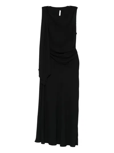 垂坠领中长连衣裙