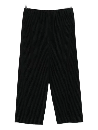 Issey Miyake Straight-leg Trousers With Pleated Texture And Elasticated Waistband In Black