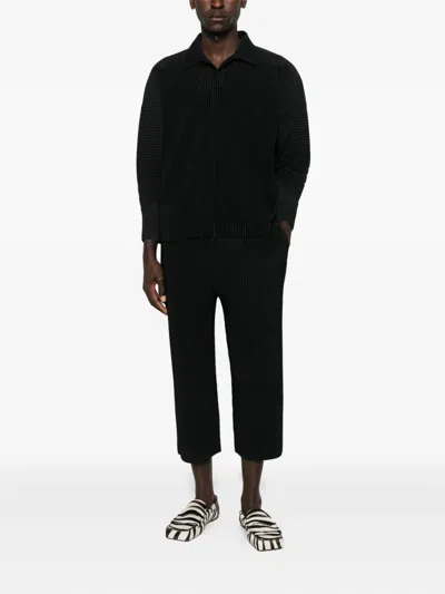 Issey Miyake Straight-leg Trousers With Pleated Texture And Elasticated Waistband In Black