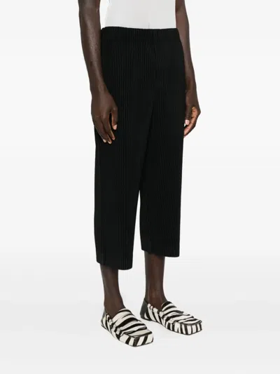 Issey Miyake Straight-leg Trousers With Pleated Texture And Elasticated Waistband In Black
