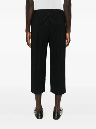 Issey Miyake Straight-leg Trousers With Pleated Texture And Elasticated Waistband In Black