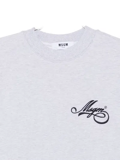 Msgm Relaxed Fit Cotton Sweatshirt With Script Logo Detail In Gray