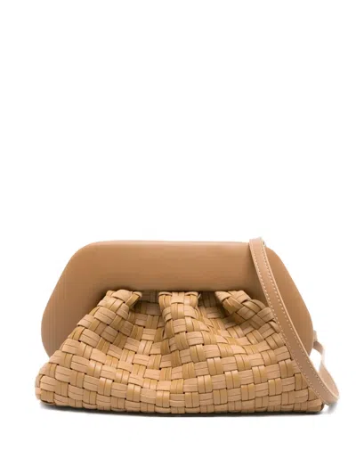 Themoirè Tia Clutch Bag In Biscuit With Woven Suede Motif And Shoulder Strap In Brown