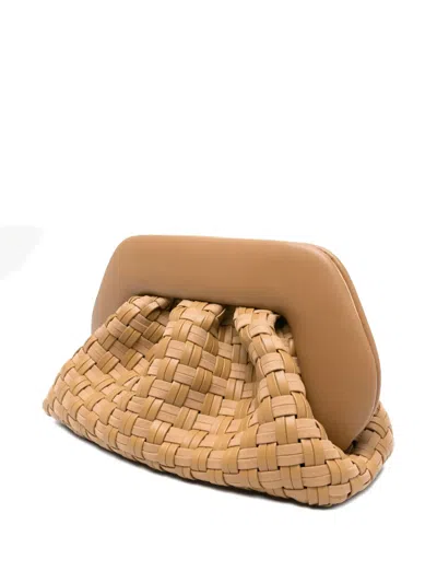 Themoirè Tia Clutch Bag In Biscuit With Woven Suede Motif And Shoulder Strap In Brown