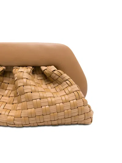 Themoirè Tia Clutch Bag In Biscuit With Woven Suede Motif And Shoulder Strap In Brown
