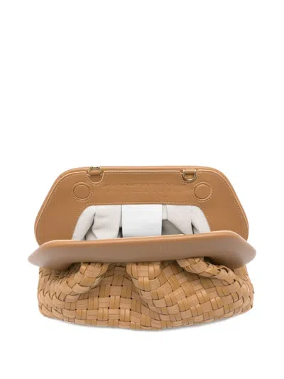 Themoirè Tia Clutch Bag In Biscuit With Woven Suede Motif And Shoulder Strap In Brown