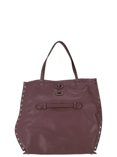 Zanellato Saeta Medium Leather Tote Bag With Studded Detailing In Brown