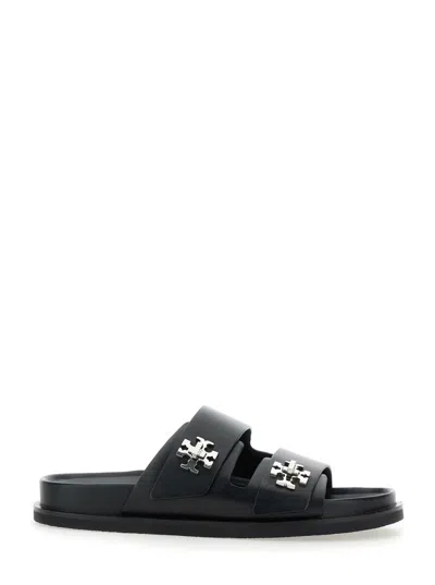 Tory Burch Double Strap Leather Flat Sandals In Black