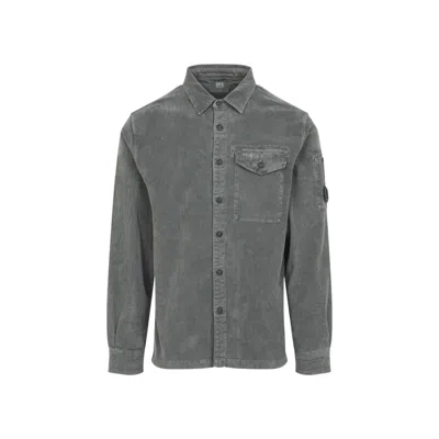 C.p. Company Soft Corduroy Fabric Shirt Jacket With Classic Collar In Gray