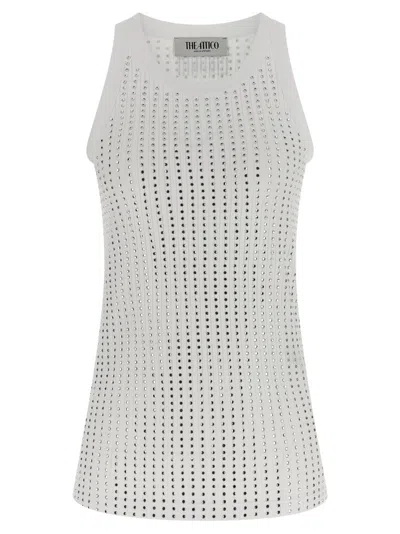 Attico White Tank Top With Rhinestones In Grey