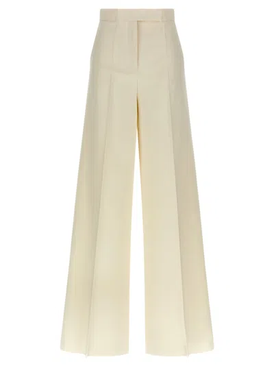 Max Mara Wide Leg High Waist Trousers With Pleated Front In Neutral