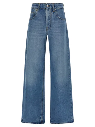 Jacquemus Wide Leg High Rise Jeans With Contrast Stitching In Blue