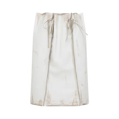 Prada Abstract Print Drawstring Waist Front Slit Skirt In White