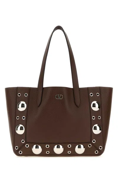 Valentino Garavani Nellcote Embellished Suede Tote In Brown