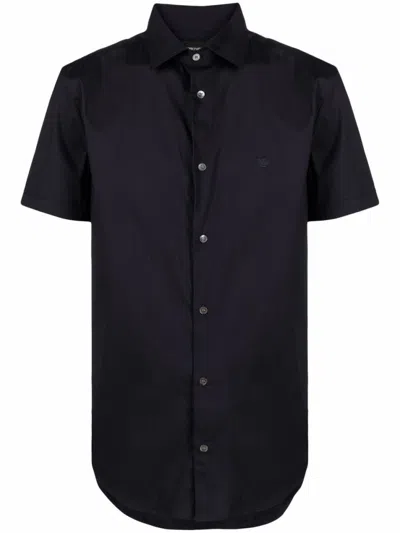 Emporio Armani Short Sleeve Classic Collar Shirt In Black
