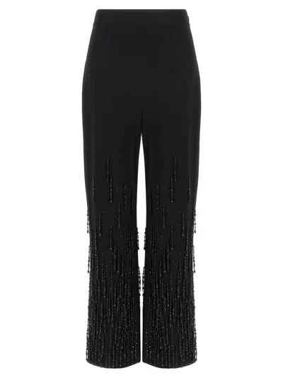 Alberta Ferretti Flared High Waist Trousers With Beaded Embellishments In Black