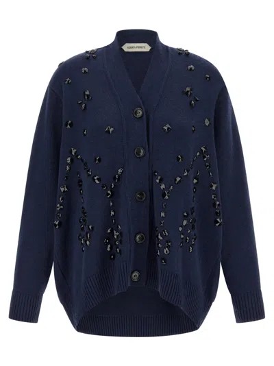 Alberta Ferretti Oversized Embellished Cardigan In Blue