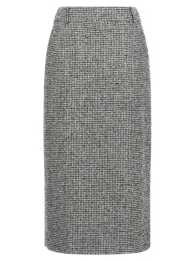 Ermanno Scervino Houndstooth Sheath Longuette Skirt With Back Split In Gray