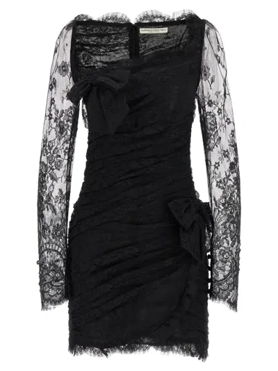 Alessandra Rich Draped Dress With Bow Accents And Lace Detailing In Black