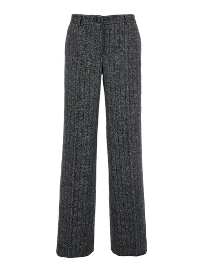 Dolce & Gabbana Wool Trousers With Textured Fabric And Pockets In Gray
