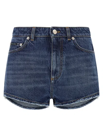 Dolce & Gabbana Logo Plate Shorts Bermuda And Short Blue In Blue