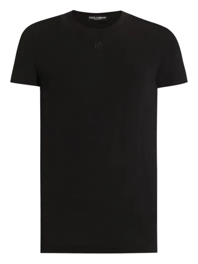 Dolce & Gabbana Embroidered Basic Short-sleeved T-shirt In Black