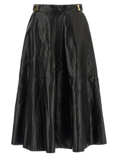 Elisabetta Franchi Crackled Leather-effect Synthetic Maxi Skirt With Flared Hem In Black