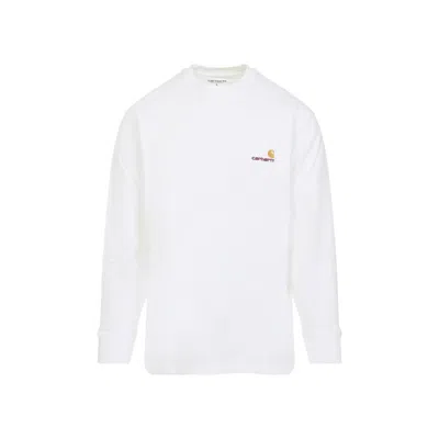Carhartt Fleeced Cotton American Script Crew-neck Sweatshirt With Emb In White