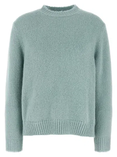 Jil Sander Ribbed Crewneck Knit Sweater With Soft Texture In Blue