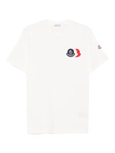 Moncler Ivory Cotton Tricolour Logo T-shirt In White