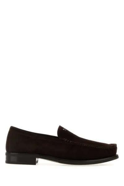 Prada Dark Brown Suede Loafers In Brown