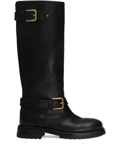 Dolce & Gabbana Calfskin Biker Boots In Black