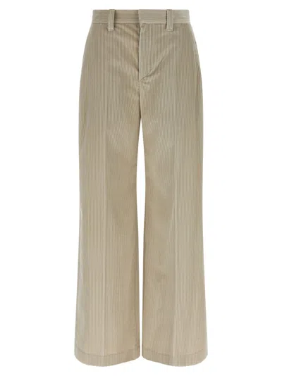 Brunello Cucinelli Beige Corduroy Trousers With Front Zip And Hook Button Closure In Gray