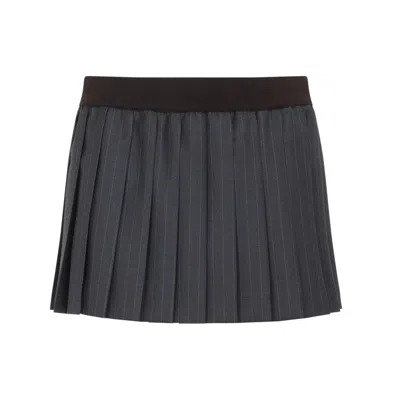 Miu Miu Pleated Mini Skirt In Soft Virgin Wool In Gray