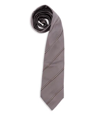 Brunello Cucinelli Pointed Tip Diagonal Stripes Silk Tie In Neutral