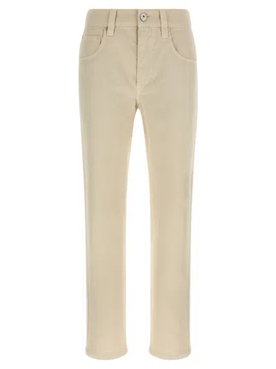 Brunello Cucinelli Denim Trousers With Belt Loops And Pockets In Neutral
