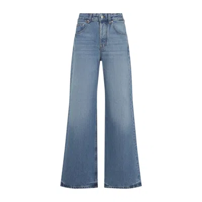 Jacquemus Wide Leg High Rise Jeans With Contrast Stitching In Blue