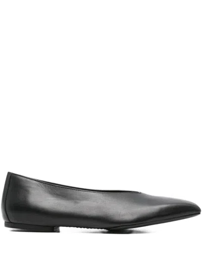 Rick Owens Leather Ballet Flats With Flat Sole And Square Toe In Black
