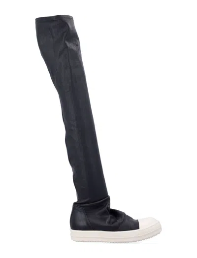 Rick Owens Black Knee-high Sneakers With Platform In Leather Woman In Blue