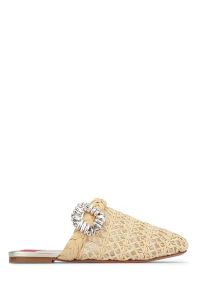 Roger Vivier Bab Viv Strass Buc Raffia Sling In Neutral