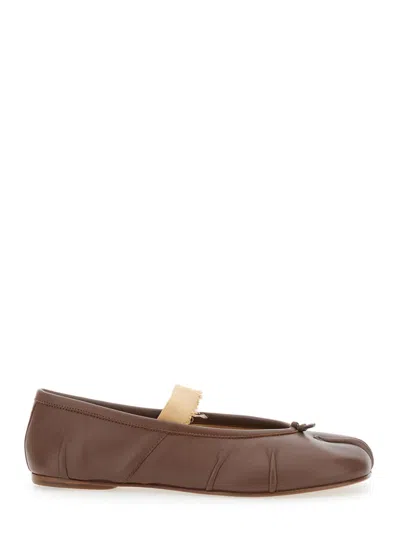 Maison Margiela Leather Ballerina Shoes Split Toe In Brown