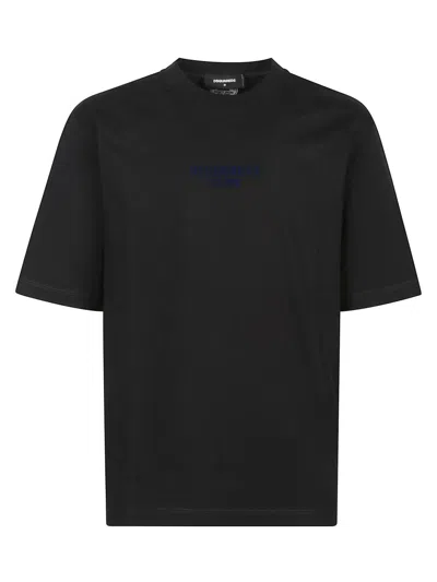 Dsquared2 Men Black Crewneck T-shirt With Logo Lettering On The Front In Cotton Man In Black