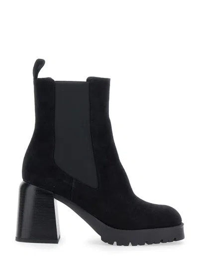 Pollini Elasticated-panel Block-heel Boots In Black